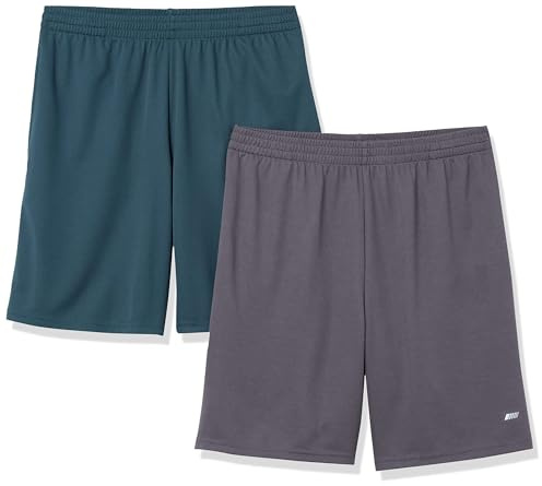 Amazon Essentials Herren Sportliche Basketballshorts, atmungsaktiv und feuchtigkeitsableitend, mit Loose Fit und elastischem Bund, 2er-Pack, Dunkelgrau/Dunkelgrün, XXL