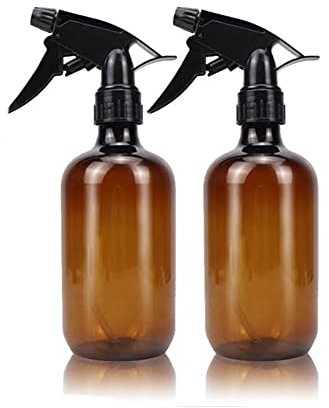 2pcs Amber Spray Bottles,500ml/16.9oz Refillable Plastic Spray Bottles for Essential Oils Aromatherapy Bottle Containers Trigger Spray Fine Mist for Watering Flowers, Cleaning