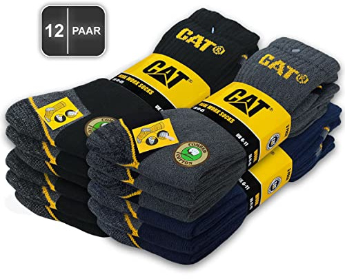 CAT Caterpillar 12 Paar REAL WORK SOCKS Damen Herren Arbeitssocken Business Socken Strümpfe Größenauswahl 35-50 (41-45, 12 Paar Farbmix1)