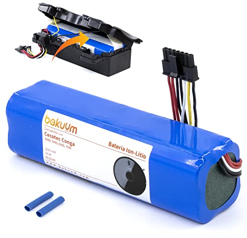 CECOPARTS Batería Cecotec Conga 5090, 6090, 6490 y 7090 IA Capacidad de 6500mah. Repuesto Robot Aspirador