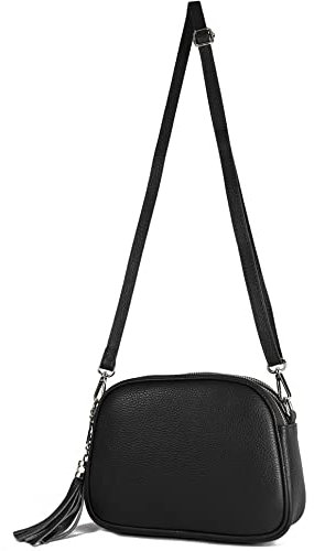 modamoda de - T238 - ital. Damen Umhängetasche Leder Medium, Farbe:Schwarz