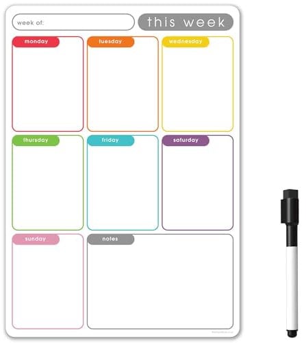 The Magnet Shop Magnetisches Wochenplaner-Whiteboard für Kühlschrank, trocken abwischbarer Speiseplaner, Kalender, To-Do-Listen-Magnet, mit 1 trocken abwischbaren Stift [42 x 30 cm] (Mehrfarbig, A3)