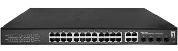 LevelOne GES-2128P Hilbert 28-Port Gigabit PoE Smart Lite Switch, 24 PoE-Ausgänge, 4 x Gigabit SFP/RJ45 Combo, 802.3at/af PoE, 380 W PoE-Leistungsbudget