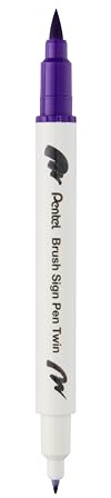 Pentel Brush Sign Pen Twin SESW30C Fibre-Tip Pen, 2 Brush-Like Tips, Purple (Pack of 1)