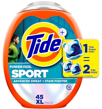 Tide Power Pods Sport Laundry Detergent Pacs, 45 Count, Advanced Sweat + Stain Fighter