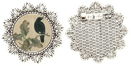 Dead Trees Starling Figur Chinesische Malerei Silber Blume Ansteckblume Brosche Haken Pin Breastpin, M