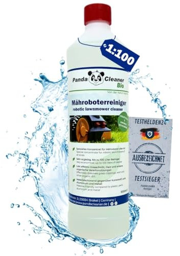 PandaCleaner Nettoyant bio pour robot tondeuse à gazon - 1 l - Hautement concentré 1:100 - Accessoire pour robot Bosch, Einhell, Gardena, Husqvarna, Stihl, Wolf-Garten, Worx, Robomow, etc.