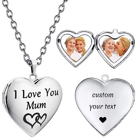I Love you Mum Custom Necklaces For Women Girls Picture Necklace Personalised Photo Heart Locket Necklace Customize Memorial Necklace Mothers Day Gifts