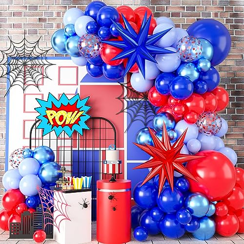 Biapian Red and Blue Balloon Garland Arch Kit, 111 Pcs Red Blue Confetti Balloons Baby Blue Metallic Blue Latex Balloons Foil Star for Kids Birthday Baby Shower Circus Carnival Theme Party Decoration