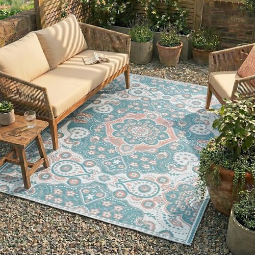 Outdoor Teppich Boho - Vedra Medaillon Blau - 160x230 cm