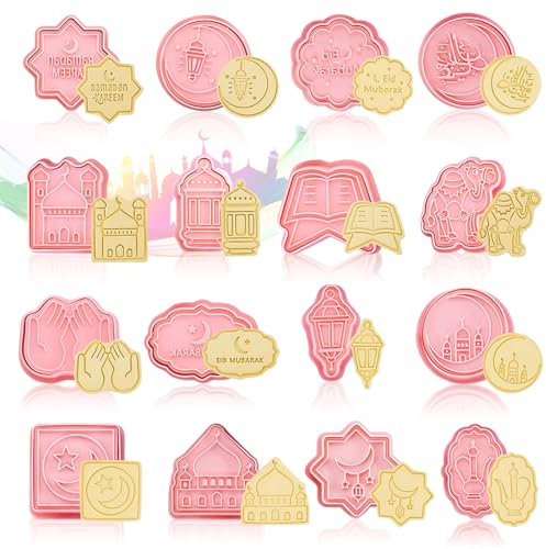16 Pièce Emporte Pièces Eid Mubarak, Emporte Pièce Ramadan 3D, Musulman Biscuit Moule, l'Aïd Mubarak Plastique Cookie Mold, Islamique Cookie Cutter pour Biscuit, Chocolat, Fondant