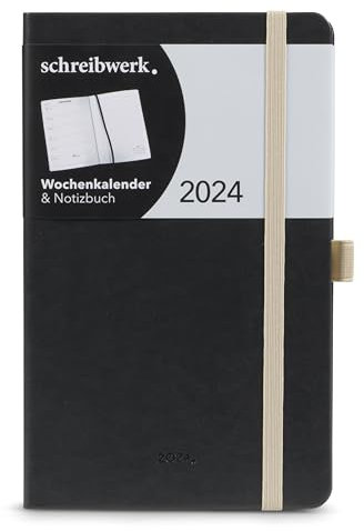 schreibwerk Wochenkalender 2024 - A5 Terminkalender - 160 linierte Seiten - Hardcover Notizbuch schwarz