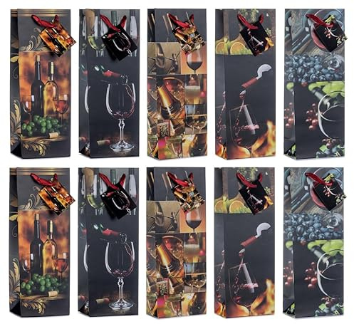Laro Premium Weinflaschentüten Geschenkverpackung Blumen 10-100 Stk, Anzahl:10, Muster Tüten:Collage