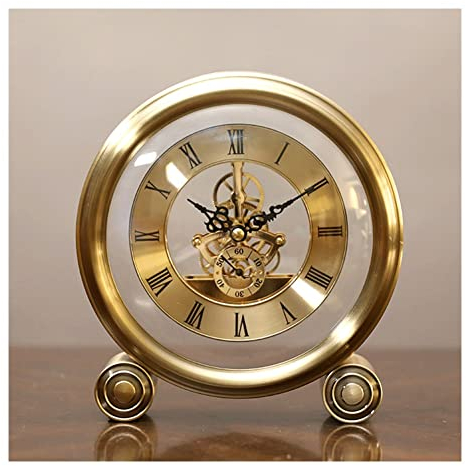 LUOYAOB Vintage Kaminuhr Mantel Tischuhr, Metall Vintage runde Quarz -Regal -Schreibtischuhr, einzigartige stille Imitation mechanischer Ausrüstung Wohnkultur Schlafzimmer Ornamente Desktop Uhr