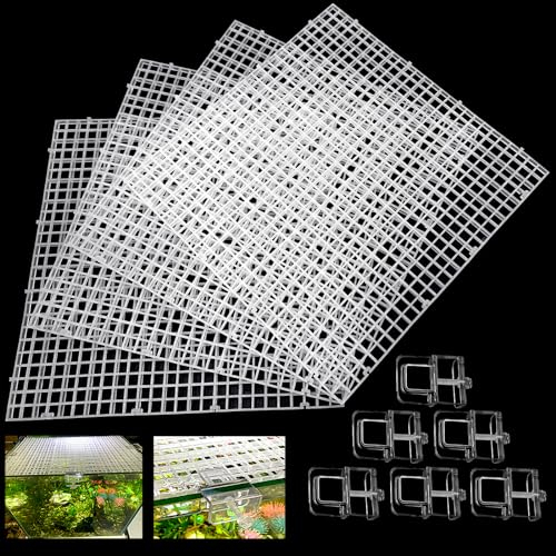 Abdeckung für 4 Aquarien, Deckel für Aquarien, Terrariumdeckel, Kunststoffgitter, Eierkisten-Rost, 6 Aquarium-Glasabdeckungen, Brett-Clip