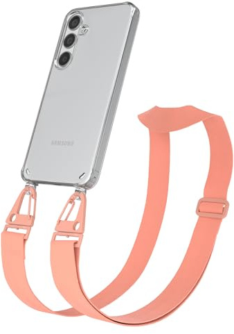 EAZY CASE - Hülle mit Band kompatibel mit Galaxy S24 Handyhülle mit Umhängeband Silikonhülle Transparent Schutzhülle Handykette zum Umhängen Handykordel Smartphone in Korall - Clips Korall