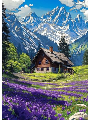 QENSPE Diamond Painting Verschneiter Berg 5D Diamant Komplett, Landschaft Diamant Painting Set für Erwachsene, Haus Diamond Art Malerei DIY Diamant Kunst Handwerk für Anfänger Wand Dekor 30x40 cm