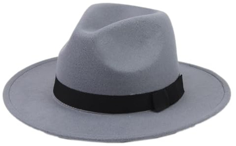 1 Stück Vintage Jazzhut Fedora Hut Mode Filz Gangster Hüte für Damen und Herren Trilby Hut Filzhut Breiter Krempe Sommer Sonnenhut für Tägliches Tragen Maskerade Outdoor Aktivitäten,Grau