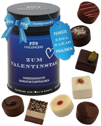 Hallingers Genuss Manufaktur Pralinen Valentinstagsgeschenk - ohne Alkohol, handmade aus Confiserie-Edelkakao in wertiger Geschenkdose Zum Valentinsta..., Valentintstag für Männer Freund