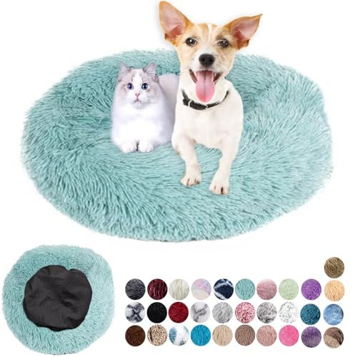 Ryanbem Hundebett Rund Plüsch Hundekissen Weich Warm Hundebetten Anti-Angst, Hundehütte Flauschig Kissen Hundebett Waschbar für Kleine, Mittelgroße, Große Hunde Dunkelgrün 90cm