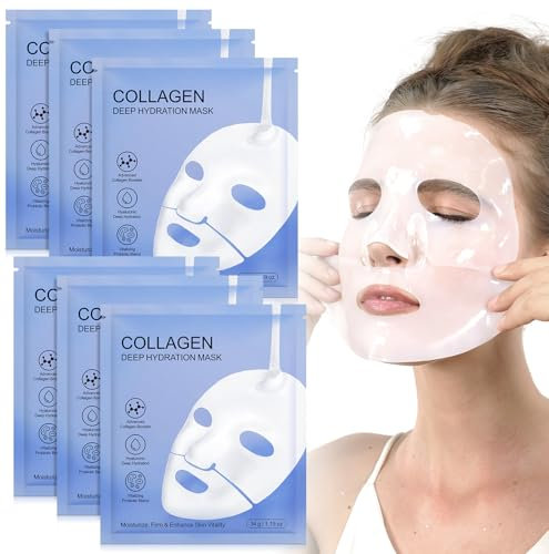 Mascarilla Facial, Mascarilla de Colageno, Bio Collagen Real Deep Mask, Mascarilla Antiedad de Colágeno, Reduce los Poros, Aumentar la Elasticidad Collagen Mask (6 PCS)