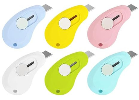 Mini Taglierino Tascabile,6 PCS Mini Coltello Multiuso Retrattile Mini Tagliacarte Coltello di Sicurezza Portatile per Cartone Carta Scatola