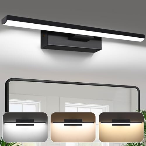 SERBASIC LED Spiegelleuchte Badwand 330°Drehbar Lampe Badezimmer,50cm 10W 1000LM Badezimmer Lampe 3 Farbiges Licht Wand Lampen für bad,Spiegellampen,Schminktisch Beleuchtung Schwarz