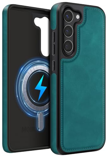 MOBESV Lederhülle für Samsung Galaxy S23 6,1 Zoll, Magnetisch Handyhülle kompatibel mit MagSafe/Kabelloses Ladepad, Dünn Klassische Elegant Hülle, Hellblau