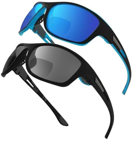 YOBOCO Reading Sunglasses Men Bifocal Reading Glasses 2 Pack Sports Varifocal Sunglasses for Driving,2.5