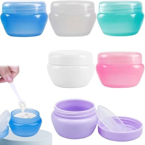 6PCS Travel Pots Plastic Small Toiletries Tubs - 6 Colors Leakproof Cosmetic Makeup Jars with Waterproof Seal Lids for Cream and Beauty Accessories
