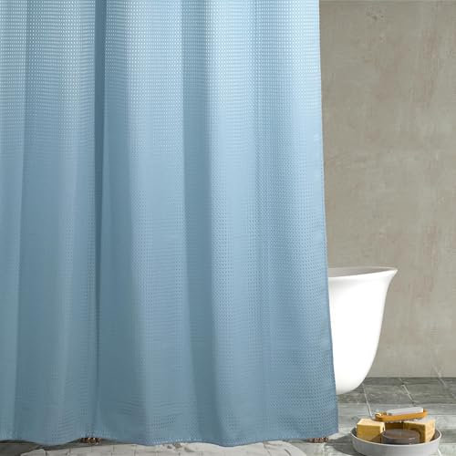 Rideau de douche gaufré bleu aqua : rideau de douche en tissu texturé très résistant pour salle de bain - Imperméable et lavable en tissu polyester épais - 183 x 200 cm de hauteur