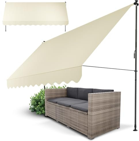 Juskys Klemmmarkise Kapstadt 350x120 cm - Höhenverstellbar & UV-beständig - Balkon & Terrasse - Wetterfest & Sichtschutz - Terrassenüberdachung Beige