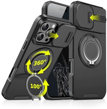 Cover per iPhone 16 Pro Cavalletto Protezione Fotocamera,Case Compatibile con MagSafe,Protettiva Antiurto,Custodia Magnetica con Bottoni in Metallo Compatibile con iPhone 16 Pro, Nero