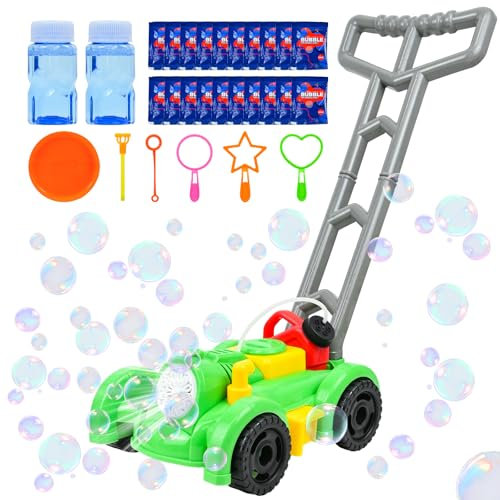 Joellfuner Tosaerba a Bolle per Bambini, Macchina Bolle di Sapone Automatico, Giocattoli Estivi da Giardino All'aperto, Macchina Automatica per Soffiatore di Bolles per Matrimonio Compleanno (Verde)