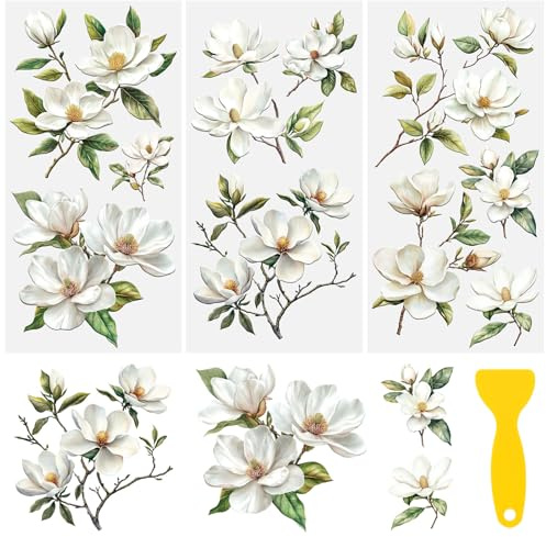 HICOHAND Adesivi trasferibili a tema floreale da strofinare su mobili, motivo floreale, per lavori in legno, libreria, tavolo, guardaroba, scrivania, fai da te, decorazione per la casa (magnolia)