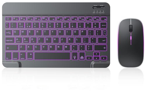 TECURS Bluetooth Keyboard and Mouse Set QWERTY UK Layout, 7-Color Backlit Wireless Keyboard Mouse for iPad 10 Generation/iPad Pro 13/12.9/11/iPad Air 13/11/5/4 Gen/iPad Mini, Black