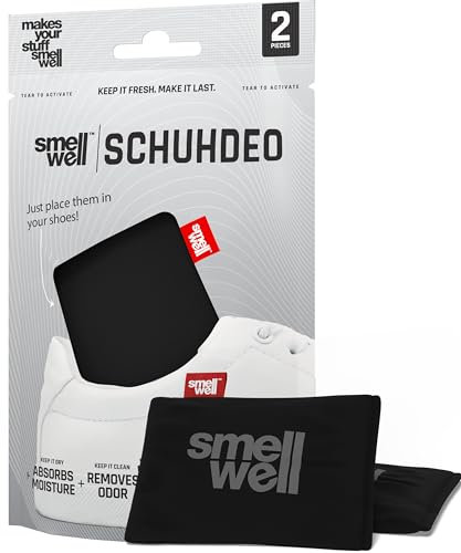 SmellWell Active Geruchsentferner - Schuhdeo - Bambusaktivkohle Geruchsabsorber - Feuchtigkeitsabsorber für Schuhe,Taschen und gegen Schweißfüße - lästige Gerüche - Black, 1 Paar, 2 x 50g