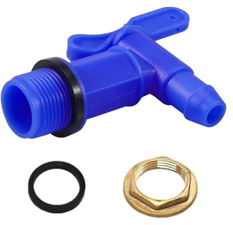 TopHomer Regentonnenhahn, 25 mm Gewinde, Regentonnen-Anschluss, Standard-IBC-Tonnen-Eimerauslauf, Wasserhahn mit Messingdrahtverschluss für Regentonne, Tank, Garten (blau)