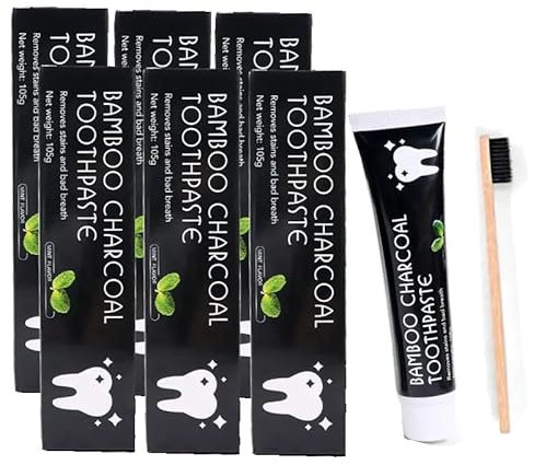 ISMA Activates Bamboo Charcoal Toothpaste, Teeth Whitening Tooth Paste, Naturally Whitens Teeths,105g Each, Mint Flavor, Pack of 6 with a Free Brush