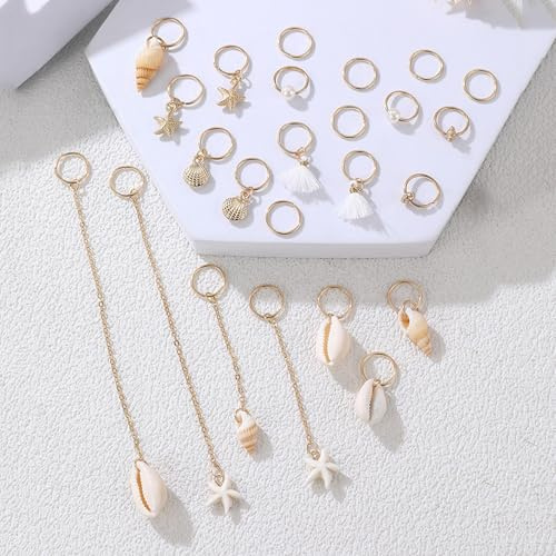 24 x Muschelhaar, Muscheln, Seestern, Loc, Haarschmuck für Zöpfe, Sommer, Strand, geflochtene Haarschmuck, Seestern-Zöpfe, Clips, Muschel-Zöpfe, Zubehör für Damen, Halloween-Dekoration, Stil 2