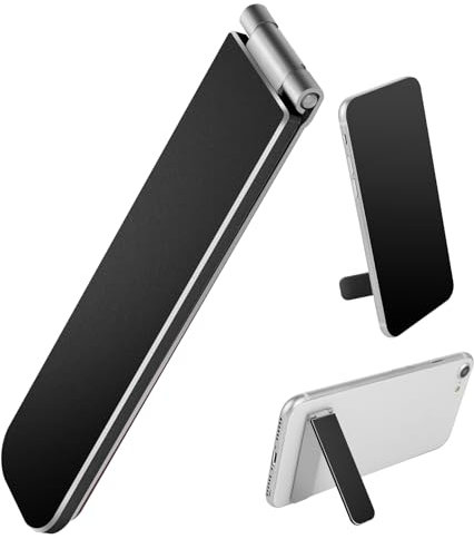 BOHUIZ Ultra-Thin Cell Phone Kickstand, Portable Foldable Vertical and Horizontal Alloy Phone Holder Stand Adjustable Angle Mini Phone Stand for Mobile Phone Tablet Universal Model (Black)