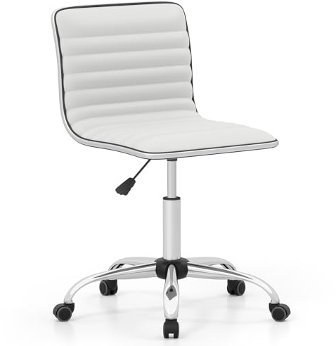 COSTWAY ergonomischer Bürostuhl, Drehstuhl ohne Armlehne, schreibtischstuhl gepolstert mit Rollen, Chefstuhl Computerstuhl bis 150 kg Belastbar für Zuhause, Büro, Weiß