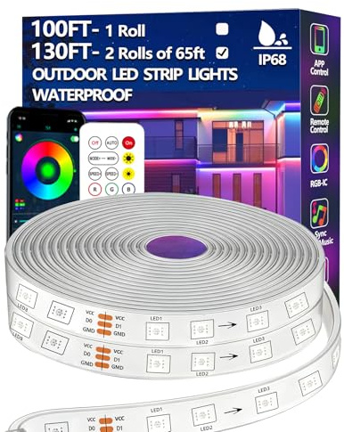 40m (2 Rolls 20m) RGB+IC LED Streifen,Außenbereich IP68 Wasserdicht,Steuerung mit App/Fernbedienung,Bluetooth Musik Sync Seillicht für Balkone,errassen,Dächer,Gärten,Schwimmbäder