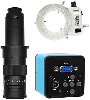 Microscope Observation VGA Video Microscope Camera CMOS USB Digital 130X/200X/250X Adjustable Zoom C Mount Lens 56 LED Ring Light for PCB Soldering(VGA 0.5xC mount LED)