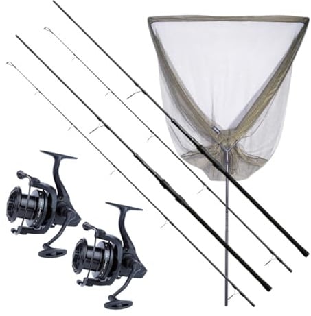 Sonik Xtractor+ 2 Rod Carp Fishing Kit | 2x 10ft 3lb Test Curve Rods | 2x Reels | Net | Carp Fishing Combo | Ideal Starter Kit