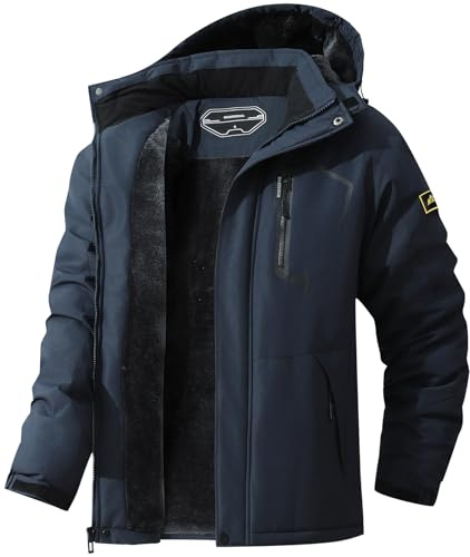 MAOYSSEN Herren Skijacke Winterjacke wasserdicht Mantel winddicht Baumwolle Fleece gefüttert Jacke Multifunktionstaschen