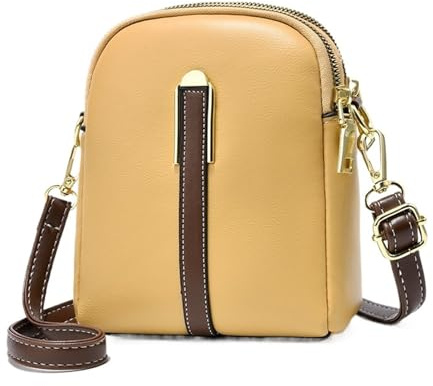 Umhängetasche for Geld, Handy, Geldbörse for Damen, einfarbig, PU-Leder, kleine, Handtasche mit Mehreren Reißverschlüssen, Clutch(F Yellow)