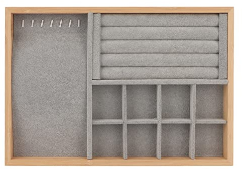 Per l'inserto per i cassetti di gioielli, triplo multiuso: usa il vassoio per esposizioni gioielli, per la collana bracciale per braccialetto per orecchini ad anello (Grigio con vello interno nero)