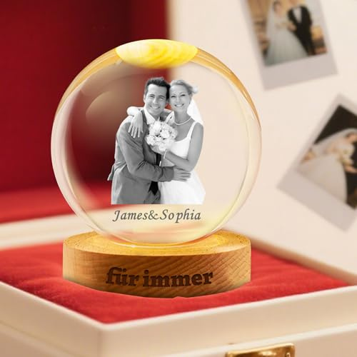 Personalisiertes Kristallkugel mit 3D-Foto Gravur, Schneekugel Fotorahmen Dekorationen für Mama, Papa, werdende Eltern und Tierliebhaber zu Weihnachten und Geburtstag (Foto-Kristallkugel)