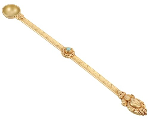 GALPADA Reines Messing Buddha Löffel mit Bunten Perlen Tibetischer Ethnolöffel für Ghee und Heilige Rituale Handgefertigt mit Glatter Oberfläche und Traditionellem Design